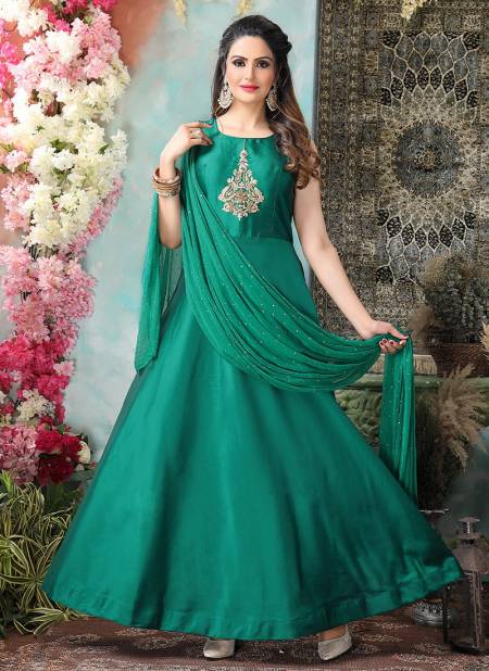 Rama Colour Fancy Designer Wedding Wear Taffeta Anarakali Salwar Suit Collection 1227-547